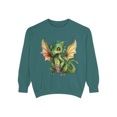 Cute Baby Green Dragon Sweatshirt, Fantasy Lover Gift, Unisex Dragon Sweatshirt