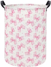 Pink Bowknot Baby Laundry Hamper Kids Storage Bin For Bedroom Woodland