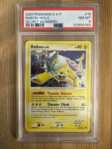 Raikou 16/132 Pokemon TCG Secret Wonders Cosmos Holo Foil Rare Card PSA 8
