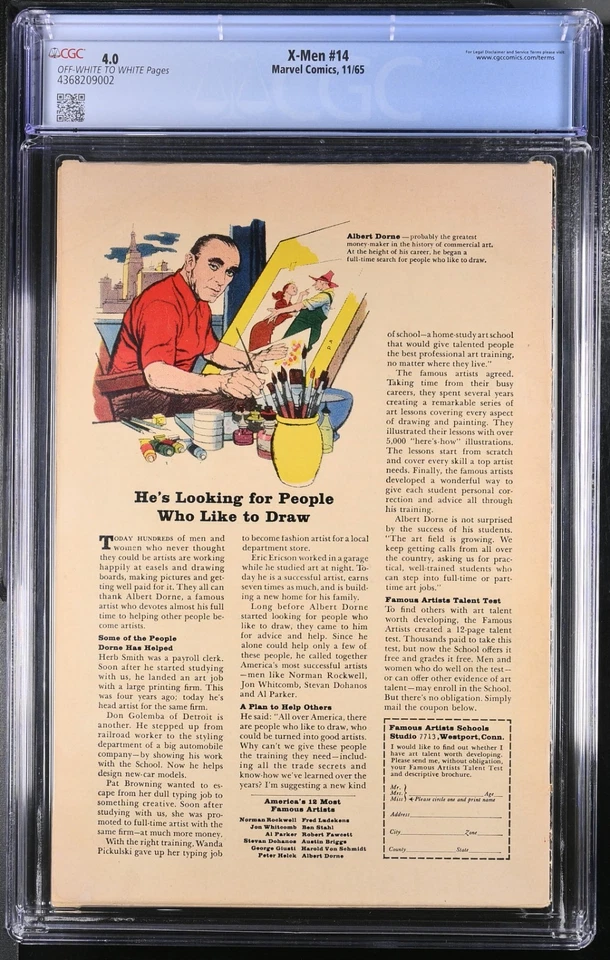 X-MEN #14 (1965) CGC 4.0 (4368209002) 1st SENTINELS! Stan Lee Story, Jack Kirby - Image 2 of 2