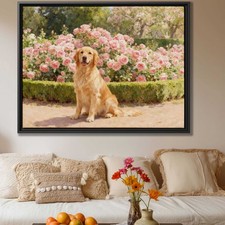 Golden Retriever Dog Canvas Print Floral Still Life Oil Painting Wall Art Decor