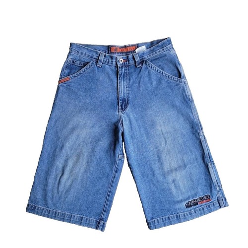 VTG JNCO Jean Shorts Mens 33 Double Pocket Hot Red Crown Baggy 13
