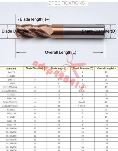 4 Flute HRC55 Longer Milling Cutter Tungsten Alloy Square End Mill 75 100 150 - Picture 5 of 5