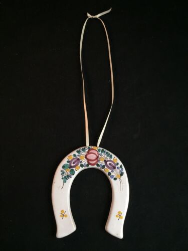 Vintage Hand-Painted Pottery Lucky Horseshoe Wall Hanging