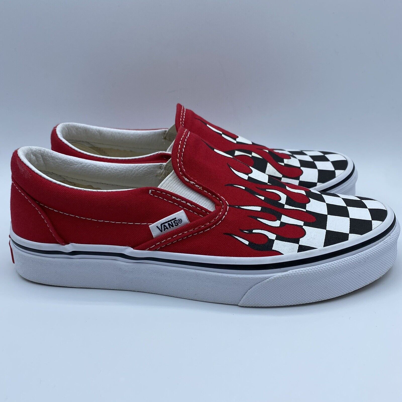 Vans Classic Slip-On Skate Shoes Max 41% OFF Women's Size Alternative dealer Flames Checkered 6 Red Black White