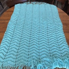 Handmade Crochet Baby Blanket Afghan Unisex With Fringe 32  x 48  Crib Size
