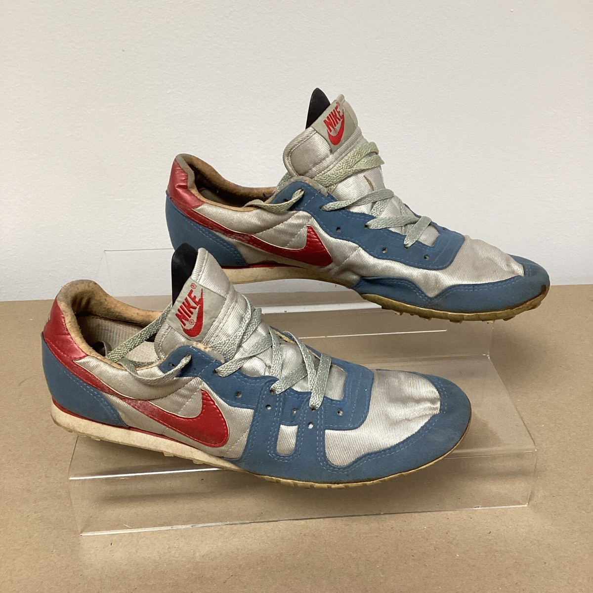 Vintage Nike Trainers Sneakers Blue Silver Red 70s Lace Up Retro Size 10  Sports