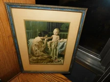 Antique Mother Kissing Baby's Hand Litho Lithograph Picture US P & L Co. 
