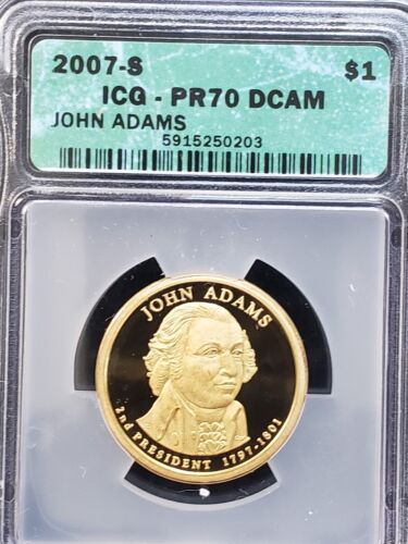 us coins 2007-S ICG. PR70 DCAM  JOHN ADAMS DOLLAR. REAL NICE COIN. - Afbeelding 1 van 2
