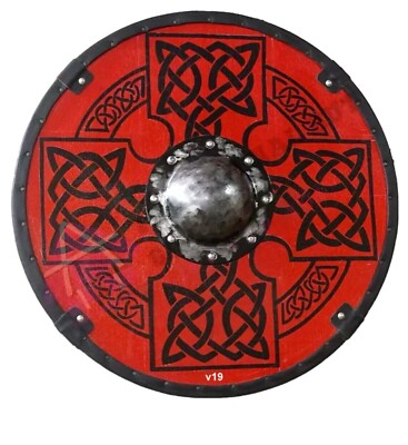 Mittelalter Schild Wikinger Schild 24'' Holz Schwermetall Rund Wandschild