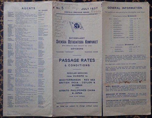 AB SVENSKA OSTASIATISKA KOMPANIET~DURCHGANGSPREISE~TARIF NR.5+ZUSCHLAG~JULI 1937 - Bild 3 von 6