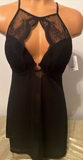 NWT Auden High Neck Lace Overlay Detail 2 Piece Lingerie Set Black Size Small