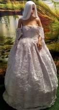 HELENA 2 Pc White Lace Corset  Pleated Satin Bridal Wedding Ballgown Skirt Set