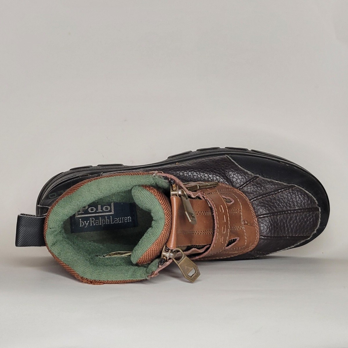Polo by Ralph Lauren Brown Two-Tone Leather Zip-Front Boots Mens Polo Ralph Lauren Dual Zip Adjustable Strap Black/Brown  main image 4