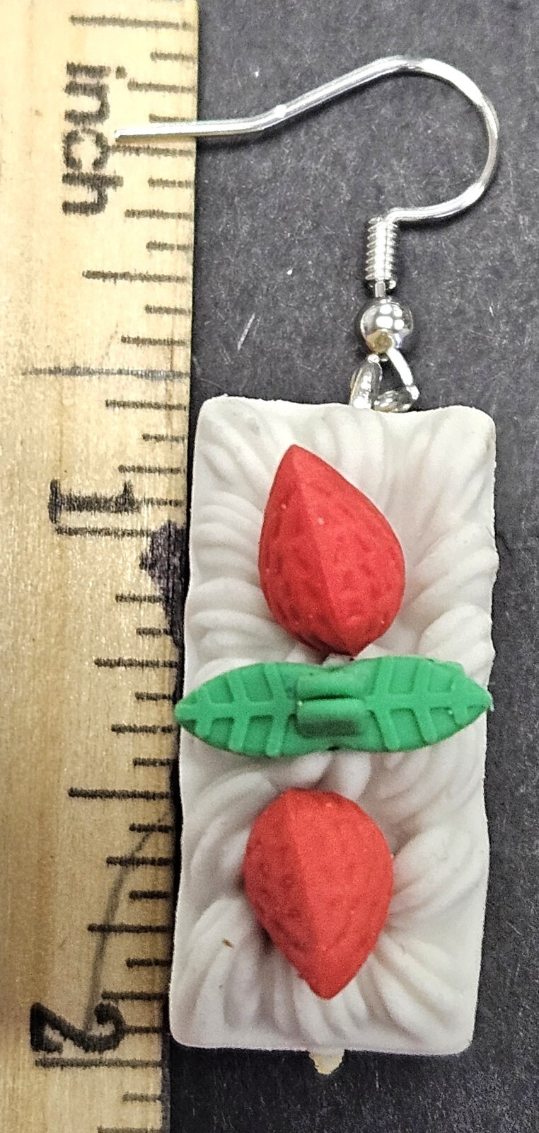 SLICE OF STRAWBERRY & VANILLA CAKE EARRINGS ADORABLE FUN HANDMADE 1 OF KIND LOOK