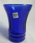 VINTAGE COBALT BLUE GLASS SMALL TUMBLER EMBOSSED FEATHER DESIGN — photo 2