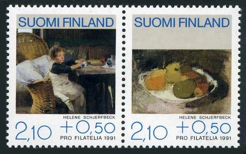 Finland B244 ab pair, MNH. Michel 1132-1133. Paintings 1991. Helene Schjerfbeck.