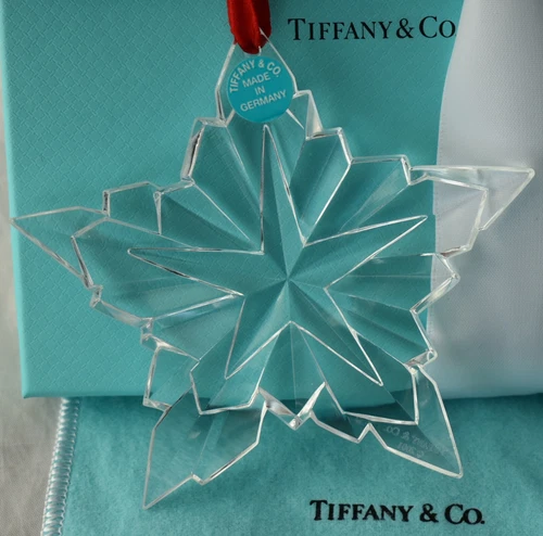 TIFFANY & CO  Crystal  STAR Christmas ORNAMENT Lrg 4 inch w Box Pouch