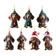 Christmas Dachshund Ornaments Acrylic Christmas Tree Sausage Dog Hanging Ornamen