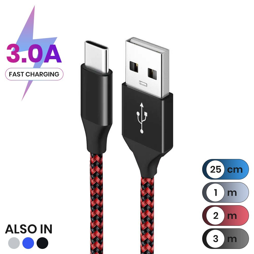 USB Type C Charging Cable Braided Fast Phone Charger Lead 1m 2m 3m eBay