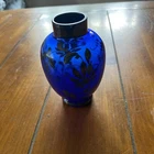 Vintage Vecchia Murano Vase Cobalt Blue Glass Silver Overlay 4.5”