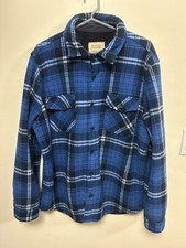 Boston Traders Men's Sherpa-Lined Flannel - Blue/Navy Plaid Large Button closure