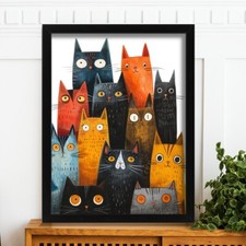 Cartoon Cats Wall Art Funny Cat Print Novelty Cat Gift Idea Cat Illustration Art