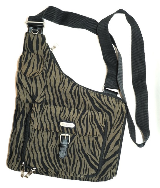 BAGGALLINI Uptown Sling Crossbody Bag Olive Black Zebra / Tiger Stripes