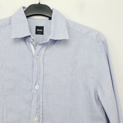 Hugo Boss DICKES Hemd MEDIUM Slim Fit Manschettenknöpfe Kariert Baumwolle Herren Original