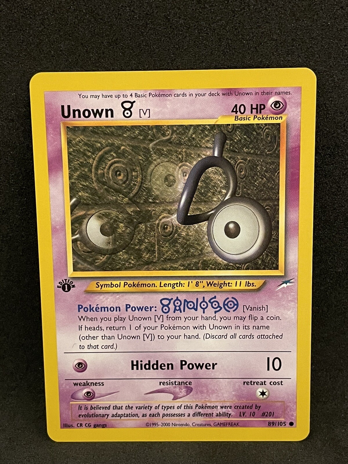 Unown V 89/105 1st Edition Uncommon Neo Destiny Pokemon Card - NM see pix