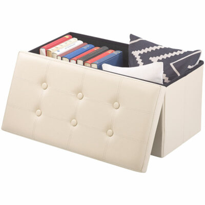 infactory Faltbare 2in1-Sitzbank und -truhe, 80 l, bis 300 kg, Kunstleder, beige