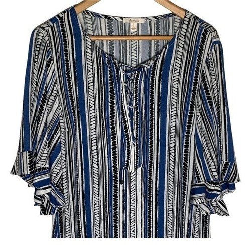 Ella Moss Dress Womens Small Shift Mini Blue White Striped Casual Short Sleeve - Picture 2 of 11