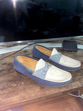 Authentic Gucci two tone suede silver horsebit loafers men 155182