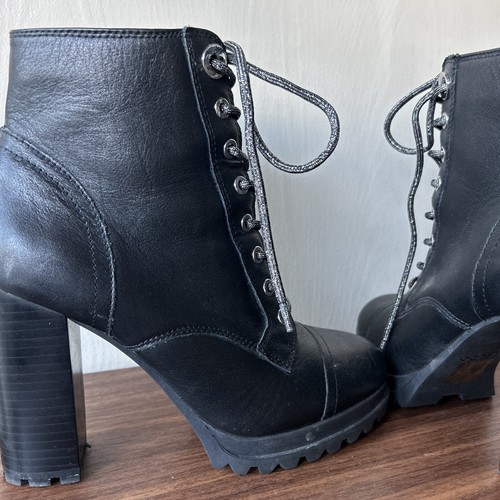 ALDO Marille High Heel Combat Boots Womens Size 9 Biker Ankle Zipper Lace D42 - Picture 10 of 20