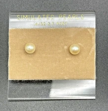 Simulated Pearl Stud Pierced Earrings 5mm 14/20 Gold Filled Posts New Old Stock