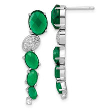 Sterling Silver Rhodium-plated Oval Simulated Emerald and CZ Drop Earrings, 35