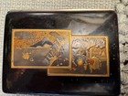 ANTIQUE JAPANESE DAMASCENE BRONZE ENAMEL CIGARETTE CASE Mt. Fuji