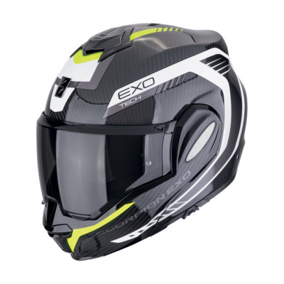 SCORPION EXO-TECH EVO CARBON CASCO HELMET FLIP BACK 180°COSY Nero-Giallo neon