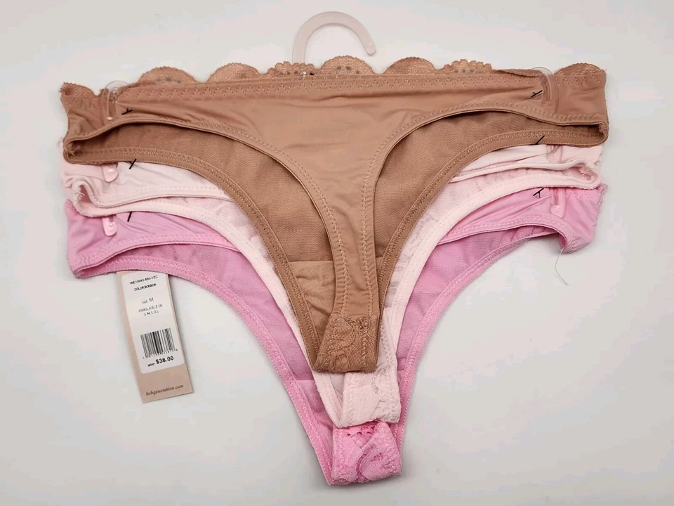 Paquete de 3 bragas BCBGeneration para mujer M L XL logo encaje beige rosa rubor Foto 2 de 4