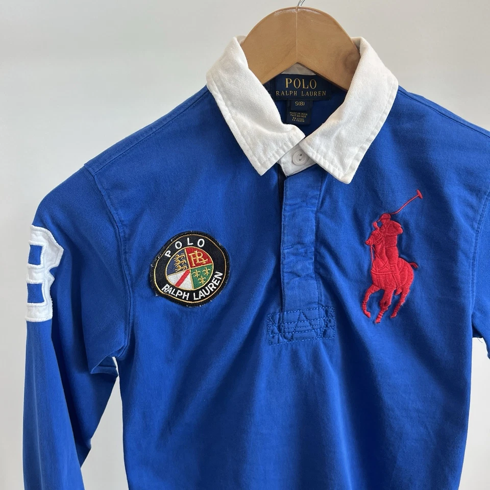 Camisa Polo Ralph Lauren Niños S 8 Big Pony Azul Rugby Manga Larga Preppy Dinero Foto 2 de 4