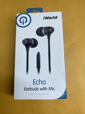 iWorld Echo Earbuds Noise Isolating Earphones MIC Black New