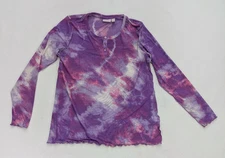 LOGO Lori Goldstein Womens Top Size S Long Sleeve Sheer Mesh Purple Pink Henley