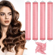 Heatless Hair Curlers Overnight Set with Satin Headscarf, 4-Piece Pink