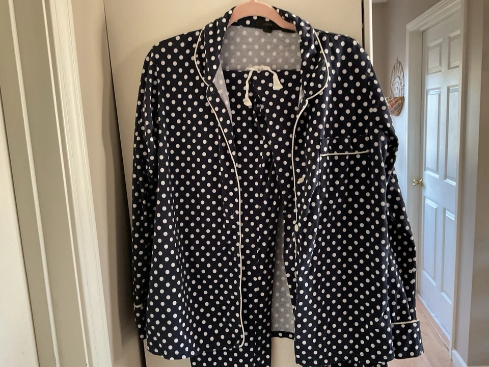 Pijama mujer J.Crew azul oscuro blanco lunares 95 % algodón, 5 % elastano talla M Foto 3 de 4