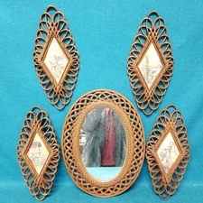Vintage Burwood Country Decor 1970s Woven Mirror + Accent Pieces