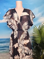 NWT Cupshe Womens Beach Cover up Black With Cream Brown Leaves Size Small