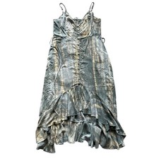 Malibu Bum Iris Tie Dye Boho Chic Flowy Dress Medium Gray Brown Button Front