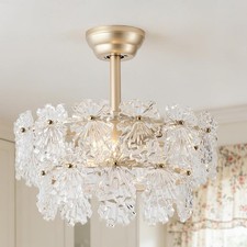 Jorbeca Crystal Fandelier Ceiling Fan with Light and Remote, Modern Gold Flower