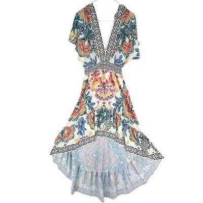 Flying Tomato High Low Maxi Dress Womens Sz M Multicolor  Paisley Boho