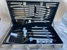 ACKER - STONE  NEW  Flatware Picnic Set~BBQ UTENSILS~CASE INC.~SKEWERS~COMPLETE